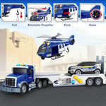 Kids Toys For 3 4 5 6 7 8 Years Old Boys, 20.5" Police Truck Toy With Racing Car And Helicopter, Toddler Friction Powered Truck Vehicle Toy With Lights, Sounds For Boys Girls Christmas Birthday Gifts