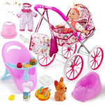 Baby Doll Stroller Toys Set With 12.5" Doll For 3-7, Foldable Stroller, Dining Chair, Accessories & 1 Outfits,Pretend Play Baby Doll Toys For Girls Ages 3-7