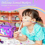 56 Piece Washable Scented Markers Set with Glitter Pencil Case, Kids Art Supplies