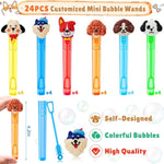 Puppy Dog Party Favors, 24Pcs Self-Designed Mini Bubble Wands For Kids Bubbles Bulk With Detachable Topper (6 Styles & Colors), Birthday Gift Pinata Filler Goodie Bag Stuffer Classroom Prizes
