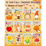 48 Sheets Fall Make-a-Face Stickers, 12 Designs for Kids & Party Favors