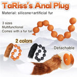 Silicone Anal Beads With Removable Fox Tail Anal Butt Plug For G-Spot Prostate Stimulation Massage Adult Sex Toy With 9 Anal Balls For Cosplay Anal Training For Beginner Men Women Black S