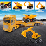 Large Flatbed Semi Truck Toy For Kids, 25.6'' Construction Vehicle With Excavator And Dump Truck, Friction Powered Construction Trucks Excavator Kids Toys With Light & Sound