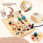 Wooden Busy Board With Led Light, Montessori Toddler Toys, Wooden Sensory Board, Toddlers Activity Travel Toys For Boy & Girl Birthday Gift (Forest Theme)