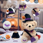 Teddy Bear Stuffed Animal Witch Bear With Broomstick Witchy Stuff - Witch Gifts For Women, Cool Witchy Birthday Gifts For Kids - Cute Purple Bear Plush Toy Party Decorations - 8 Inch