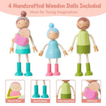 36Pcs Wooden Dollhouse Furniture Set With Dolls For 5 Rooms, Wood & Plastic Pink Dollhouse Accessories Pretend Play Furniture Toy Christmas Birthday Gift Toy For Kids Boys Girls Toddler 3+