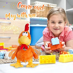 15" Electronic Squawking Chicken Toy, Easter Chicken Stuffed Animal Interactive Musical Walking Singing Waving Rooster Plush Toy With Bib Present For Kids Boys Girls Easter Thanksgiving Day