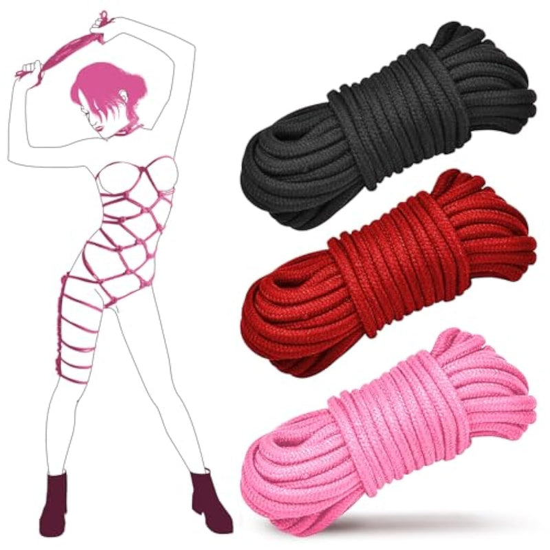 Sex Bondage Ropes-Sex Rope 3Pack 82Ft/25M Soft Cotton Rope Ideal For Beginner Sexual Restraints-Bondage 8 Mm Bdsm Bondage Restraint Set Sm Adult Sex Toys For Women And Couples (Red+Black+Pink)