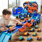 Toddler Car Truck Toys For Kids Boys Ages 3-5, 10-In-1 Foldable Carrier Space Truck Toys With Lights & Sounds And 9 Race Cars, Birthday Gift For 3 4 5 6 7 8 Years Old Boys Girls