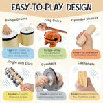 Wooden Musical Instruments For Toddlers – Montessori Kids Drum Set With Bongo Drum, Jingle Bells, Cymbals, Castanet And Guiro, Perfect Music Toys For Kids And Montessori Toys For 3 Year Old Plus