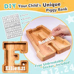 Wooden Letter Piggy Bank For Kids| Piggy Bank For Boys Girls Toddler| Alphabet E Money Bank| Personalized Initial Wood Coin Bank Birthday For Kids (E)