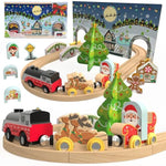 Wooden Christmas Train Set Battery Operated Motorized Engine With Light Santa Sleigh Reindeer Gingerbread Elf Christmas Tree Holiday Toy Wooden Train Set Gift For Grandkids Toddlers Boys Girls Kids