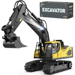 Remote Control Excavator Toy For Boy 2 Batteries- 1/20 Scale Remote Control Digger With Alloy Shovel, Infinitely Rotating Cab, Lights & Sounds - Gift For Kids Ages 6,7,8,9,10