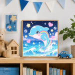 Dolphin Paint by Numbers Kit for Kids with Frame, 8 x 8 Inch Beginner Art Set