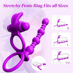 Vibrating Cock Ring With Anal Beads And Bullet Vibrator - 10 Strong Modes - Penis Ring Adult Sex Toys For Men And Women Provides Clitoral, G Spot, And Butt Plug Stimulation For Couples