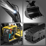 Remote Control Excavator Toy For Boy 2 Batteries- 1/20 Scale Remote Control Digger With Alloy Shovel, Infinitely Rotating Cab, Lights & Sounds - Gift For Kids Ages 6,7,8,9,10