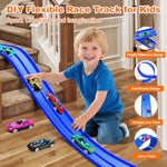 15Ft Flex Track, Flexible Race Car Track For Kids Toy With 10 Suction Cups, Rolls Up Portable Racetrack Compatible With Hot Wheels & Diecast 1/64Th Cars, Christmas Birthday Gifts (Blue)