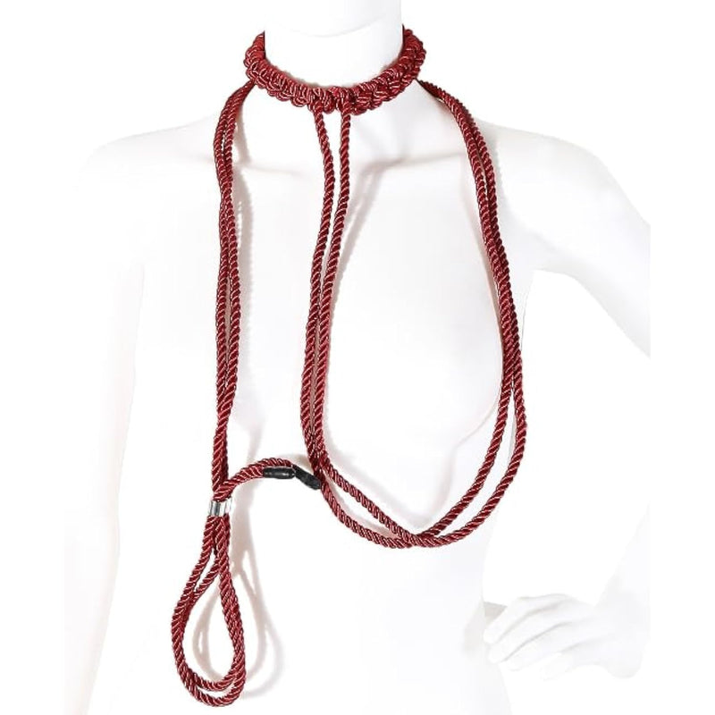Sm Bdsm Adult Pleasure Item - Alternative Bondage Choker With Long Lead - Handcrafted Restraint Rope For Sensual Play (Red)