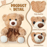 8 Pcs Christmas Bears Bulk 10'' Bear Stuffed Animal Baby Shower Decorations Small Stuffed Plush Toys Gifts For Girls Boys Kids Children School Classroom Party (Bow Tie,Light Brown)