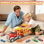 Kids Toys For 3 4 5 6 7 8 Years Old Boys, Carrier Truck Transport Car With Lights Sounds, Foldable Layer Car Race Track Playset With Race Track, 6 Metal Toy Cars, Christmas Birthday Gift For Toddler