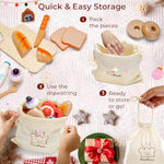 Wooden Bakery Toy Food Playset For Kids Kitchen, 22 Pcs Play Food Kitchen Toys For Toddler 3+, Play Kitchen Accessories With Shopping Bag, Cutting Food Toys Gift For Boys And Girls