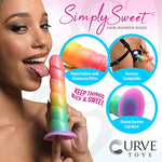 Simply Sweet Swirl Rainbow Silicone Dildo For Men Women & Couples. Colorful Swirled Strong Suction Base Dildo. 1 Piece, Rainbow.