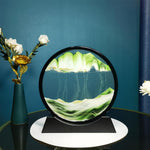 7 Inch Moving Sand Art Picture, Round Glass Liquid Motion Desk Decor, Green
