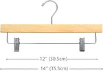 Wooden Pants Hangers with Clips 25 Pack, Wood Skirt Hangers for Women, 14 Inch Hangers for Pants with Clips, Solid Wood Pants Hangers for Men, 360 Swivel Hook Bottom Hangers (Natural)