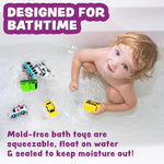 Vehicles Bath Cars Mold Free Bath Toys, 6 Pack | Sealed, No Hole Bath Toys Design Keeps Moisture Out | Soft, Squeezable & Float On Water | Fun Baby & Toddler Bath Toys | City Car Bath Toys