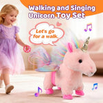 Pink Unicorn Toys For Girls Toy Set Singing Walking Electronic Plush Unicorns With Control Leash, Pretend Dress Up Animated Stuffed Unicorn Gift For Kidstoddler Kids 3 4 5 6 Years