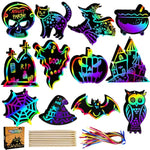 Halloween Crafts Kit for Kids 48 Pieces Rainbow Scratch Art Paper Cards