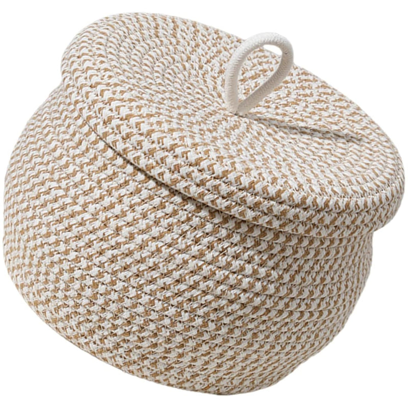 Cotton Rope Storage Basket With Lid, Round Basket With Lid, Decorative Small Wov