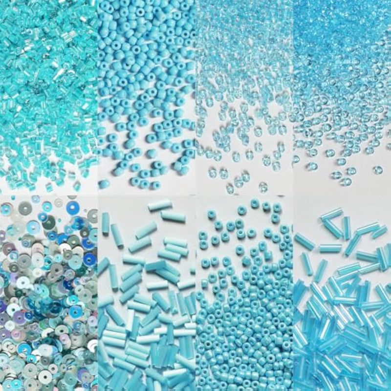 Many Kinds Of Craft Beads Including Glass Bugle Seed Beads ?Sequins Beads For Diy Arts Crafts Sewing Embroidery Clothing Jewelry Making (Light Blue)