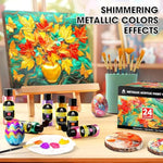 24 Metallic Colors Acrylic Paint Set, 40 Pcs, 2oz/60ml Bottles, Rich Pigments