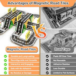42Pcs Magnetic Tiles Road, Magnetic Building Blocks City Construction Toys For 3+Year Old Boys Girls, Kids Montessori Toys For Toddler, Stem Learning Gifts