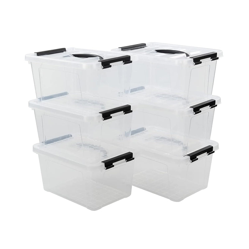 6-Pack 6 Quart Latching Storage Boxes, Plastic Storage Bins, Clear
