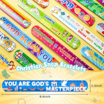 48Pcs Christian Snap Bracelets, Bible Verses Religious Slap Wristbands Slap Bracelets For Kids Sunday School Gifts Classroom Prizes