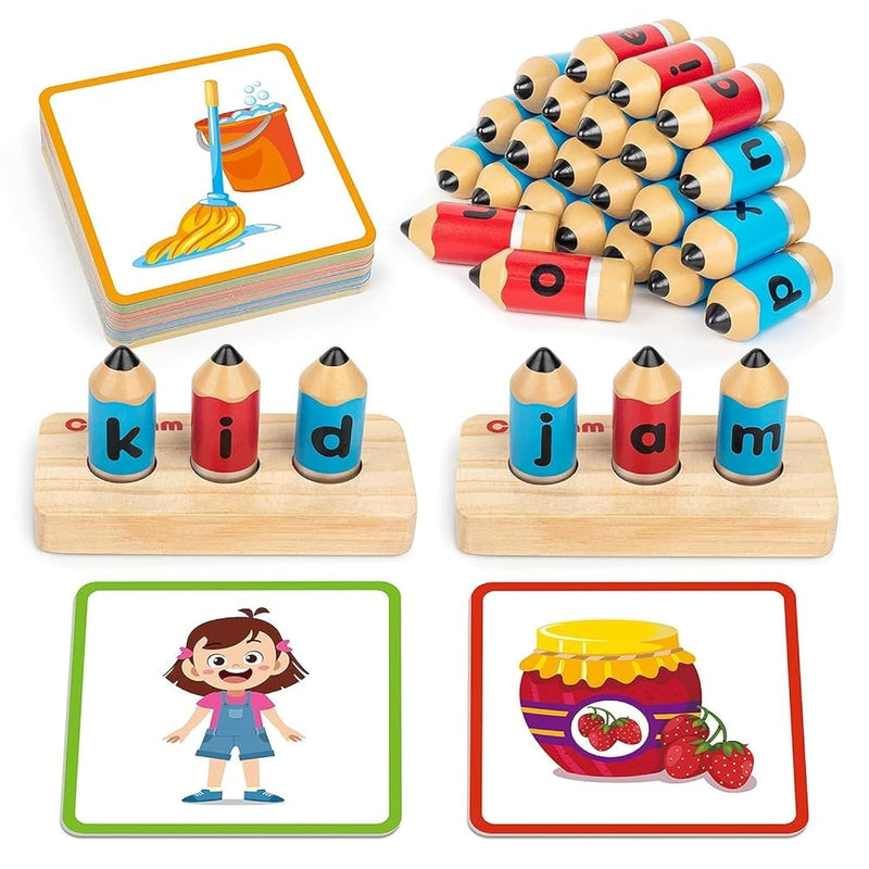 Coogam Wooden Short Vowel Spelling Games, Learn to Spell CVC Sight Words Ed