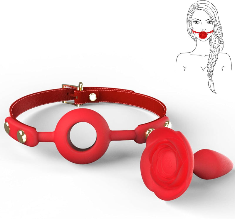 Silicone Rose Ball Gag with Removable Plug – Breathable BDSM Restraint Toy