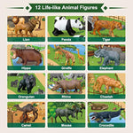 12 Pcs Safari Animals Figures Toys W/ 57X38.6’’ Large Activity Play Mat, Realistic Jumbo Jungle Wild Zoo Animals Figurines Playset W/Elephant, Giraffe, Lion For Kids Boys