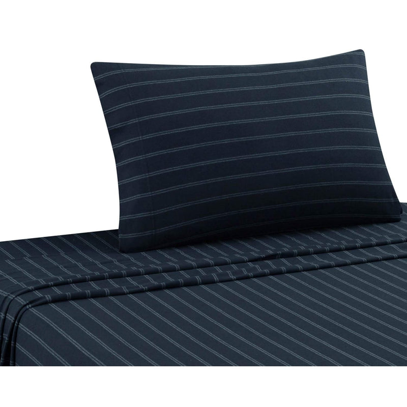 Jersey Knit Sheet Set Soft Breathable T-Shirt Weave (Navy Stripe, Twin)