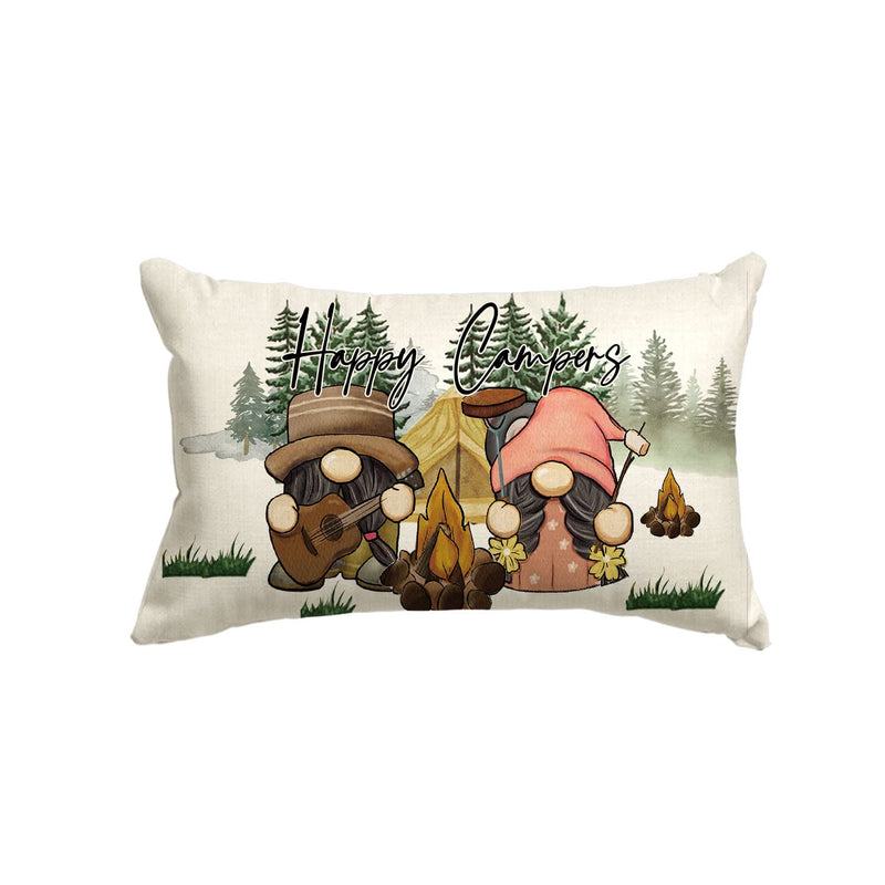 Happy Campers Throw Pillow Cover 12X20 Inch, Gnome Campfire Decoration For Hom
