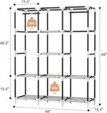 Portable Closet Wardrobe for Hanging Clothes with 2 Hanging Rods and 8 Storage Organizer Shelves,Sturdy Large Wardrobe Closet for Bedroom Free Standing Clothes Rack with Cover,Grey