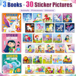 3-Pack Sticker by Number Books for Kids Ages 4-8, Mermaid, Unicorn, Animal
