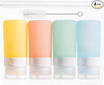 Condiment Squeeze Bottles for Sauces, 2-oz Mini Silicone Salad Dressing Container to Go with Reusable Sandwich Bag, Leakproof Ketchup Bottle for Bento Lunch Box, 4 Pack, Candies
