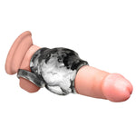 Night Prowler Silicone Girth Enhancer W/Ball Strap For Men & Couples. Fantasy Sheath And Ball Stretching. Adds Girth. Premium Silicone. 1 Piece, Silver & Black - Large.