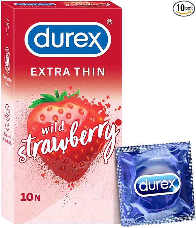 Extra-Thin Wild Strawberry Flavored Lubricated Condoms for Men, 10-Count