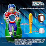 Inflatable Double-Sided Baseball & Football Target Set - Blow Up Toy With Soft Football, Baseball & Inflatable Bat - Fun Toss Games For Indoor, Outdoor, Backyard & Party Favor - 5 Feet