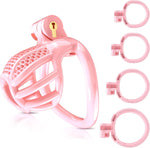 Lightweight 3D-Printed Chastity Cage – Pink Plastic Cock Cage with 4 Ring Sizes