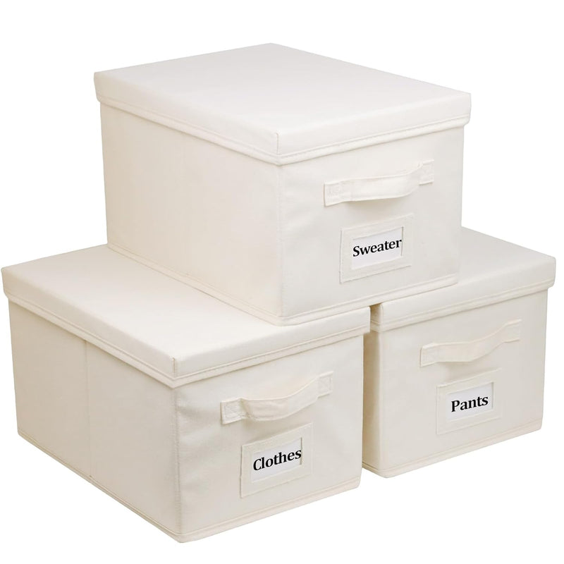 3 Pcs Closet Storage Bins With Lids & Lable & Handles, 15" 22 Quart Collapsible